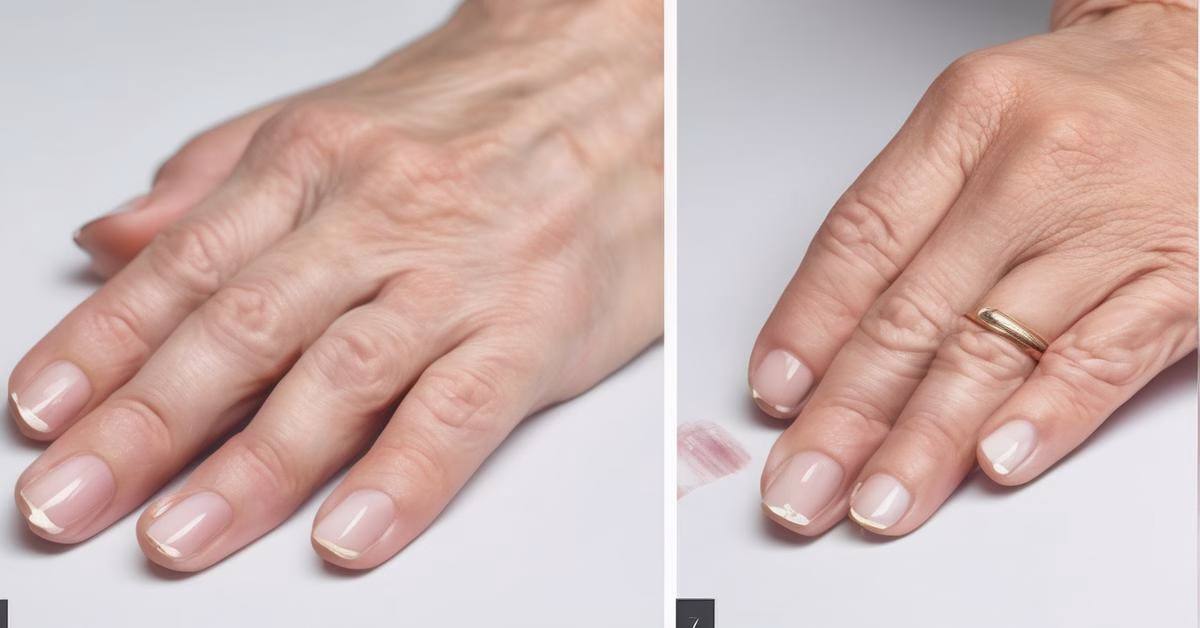 Krok po kroku instrukcja klasycznego francuskiego manicure na dłoniach dojrzałej kobiety.